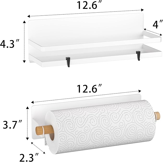 Magnetic Spice Rack for Refrigerator Moveable Magnetic Shelf Organizer with Paper Towel Holder Kitchen Refrigerator Storage Rack Fridge Magnet Organizer,White,3 Packs