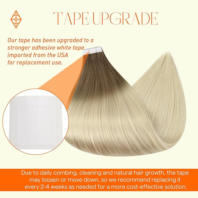 Full Shine Tape in Extensions Human Hair Color Ash Brown Ombre Blonde Tape in Hair Extensions 16 Inch 20 Pcs 50G Invisible Balayage Soft Remy Hair for Women Seamless Skin Weft