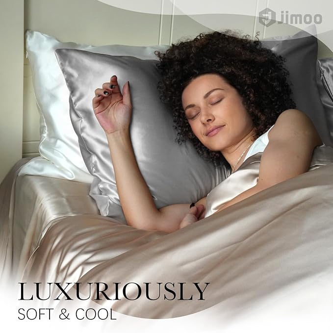 100% Mulberry Silk Pillowcase for Hair and Skin, 22 Momme Pure Natural Silk Pillow Case Both Sided with Zipper, Pillow Cover for Women Mom Men (Silver Grey, King 20''×36'', 2 Pack)