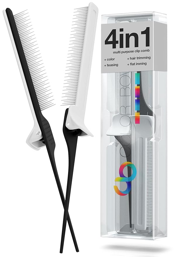 ColorBow Rat Tail Combs, Teasing Comb, Flat Iron Combs for women, Parting Combs for braiding hair, Hairstylist essentials for Highlights - balayage board hair combs for styling & cutting (2 Pack)