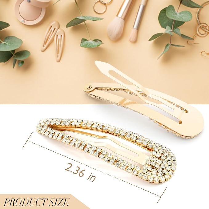 Hair Clip, 2Pcs 2.4Inch Rhinestone Hair Clips, Gold Hair Clips, Rhinestone Hair Accessories, Hair Barrettes for Women Girls Bridal, Wedding, Party, Prom
