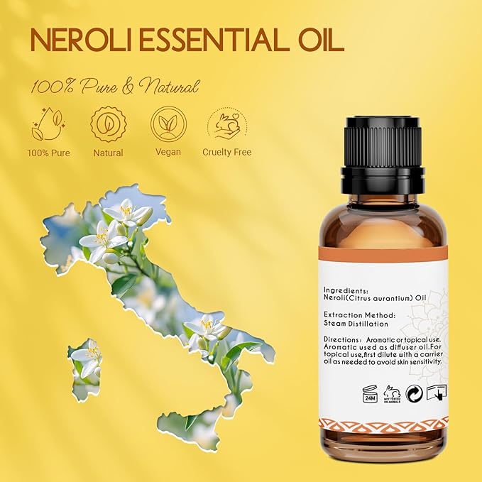 Neroli Essential Oil Organic for Skin Diffuser Room Spray, 100% Pure Bitter Orange Blossom Essential Oil Neroli 1 Oz