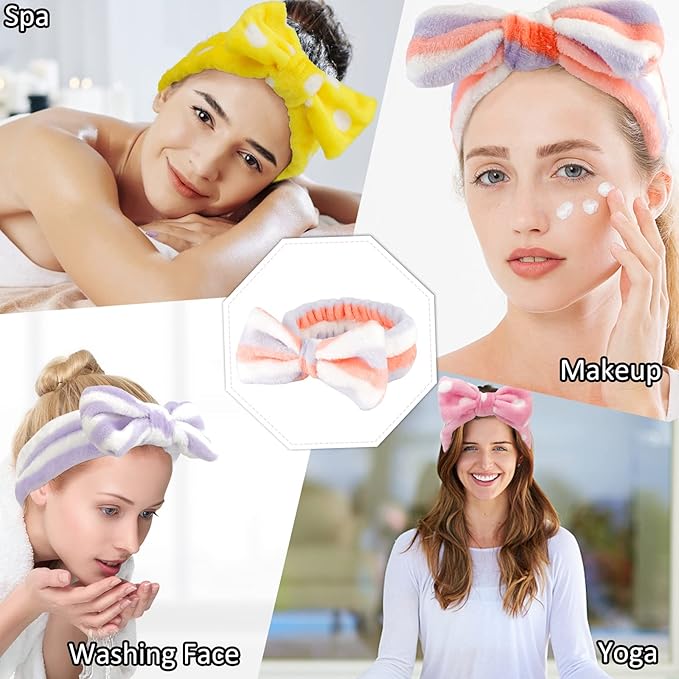 Casoty 6 Pcs Hairband, Soft Coral Fleece Spa Headbands, Bow Headband for Washing Face, Skincare Headbands for Face Washing Shower Skin Care Yoga, Women