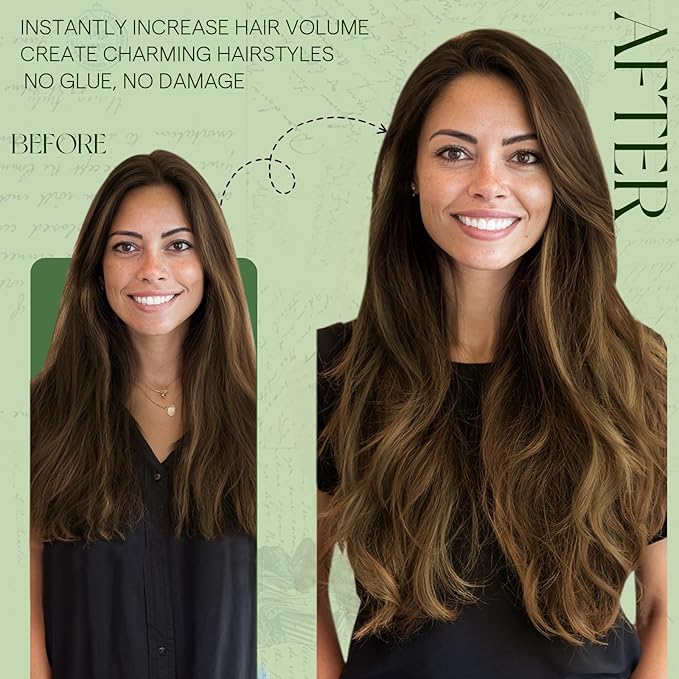 RUNATURE Balayage Clip in Hair Extensions Real Human Hair, Long Hair Extensions Clip Ins, Human Hair Clip in Extensions 24 Inch, Remy Natural Hair Tangle Free, 135g 7pcs #4/27/4 Brown Root to Blonde