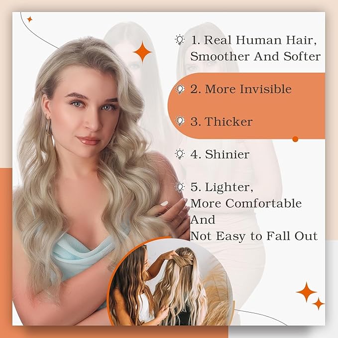 Full Shine Blonde Tape in Hair Extensions 16Inch Tape ins Real Human Hair Extensions Highlight Color 18 Ash Blonde Mix With 613 Seamless Real Human Hair Double Side Tapes Extensions 50G Tape ins 20Pcs