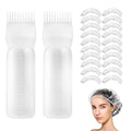Root Comb Applicator Bottle, 6 Ounce, Oil Applicator for Hair Dye, 2 Pack+20 PCS Disposable Shower Caps, White