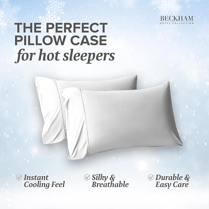 Beckham Hotel Collection Cooling Pillowcases for Hot Sleepers, King Size Set of 2, Cool Bedding, Envelope Closure, Silky Soft, Breathable, Moisture-Wicking, White