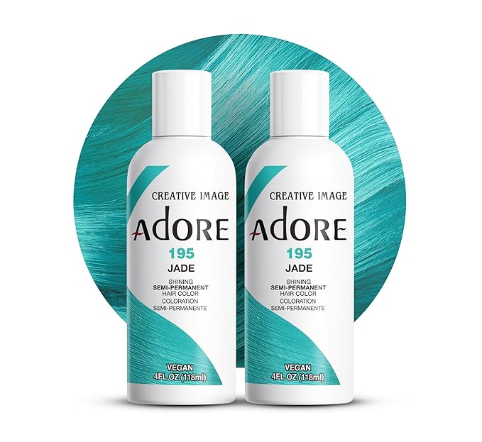 Adore Semi Permanent Hair Color (195 Jade) | Vegan & Cruelty-Free Green Hair Dye | No Ammonia, No Peroxide, No Alcohol | 4 Fl Oz Each (Pack of 2)
