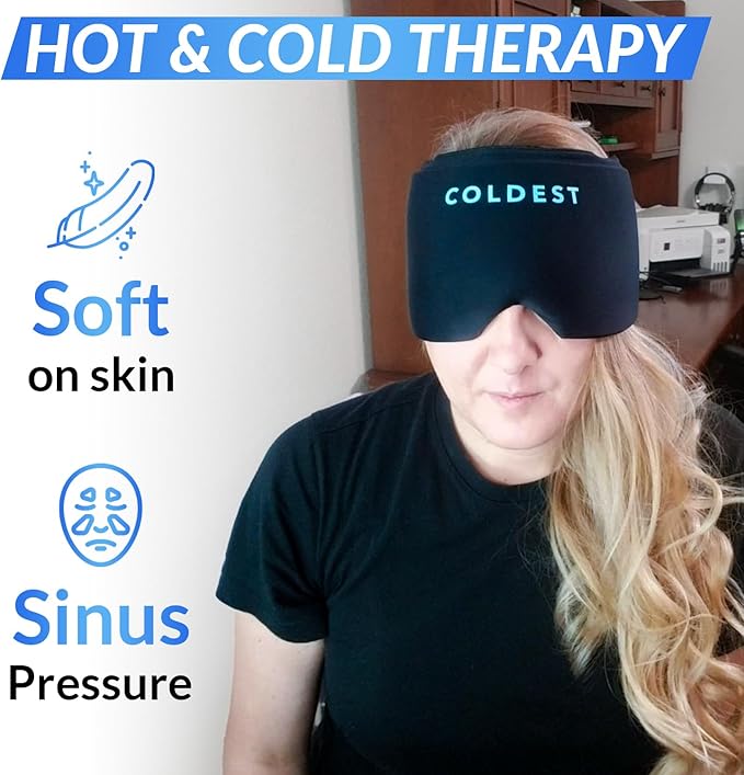 Coldest Gel Ice Headache Migraine Face Relief Hat, Cold Therapy Migraine Relief Cap Migraine Ice Head Wrap Ice Pack Mask, Cold Compress Headache Relief Cap