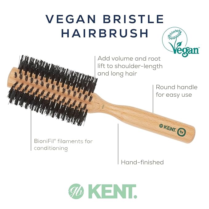 Kent V03 Vegan Boar Bristle Hair Brush, Eco Friendly Round Brush for Blow Outs and Creating Curls, Adding Volume and Root Lift (60mm)