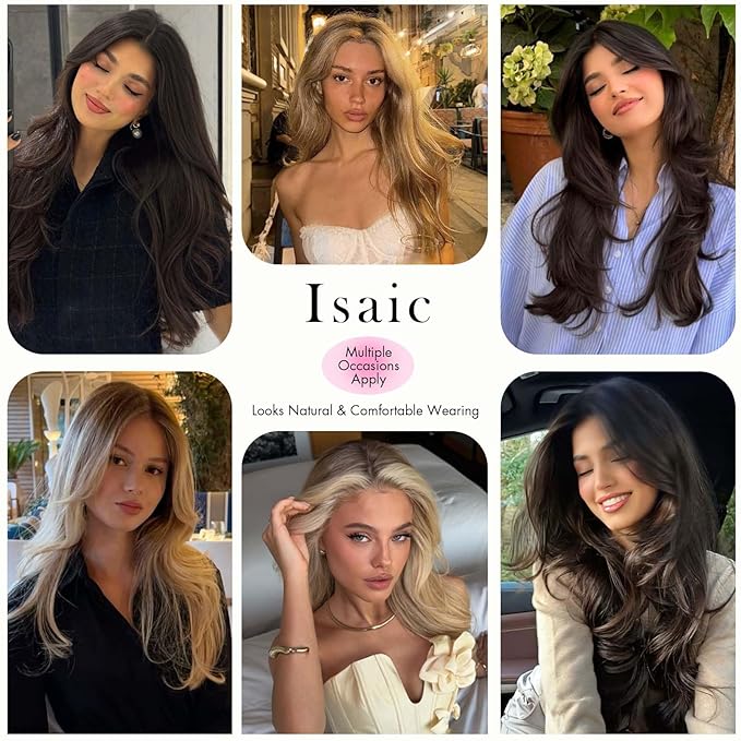 Isaic 24 Inch Synthetic Hair Topper for Women 360° Clip-in with Adjustable Band, Layered Hairpiece for Thinning Hair Adds Volume & Natural Coverage(Balayage Dark Brown to Chestnut)