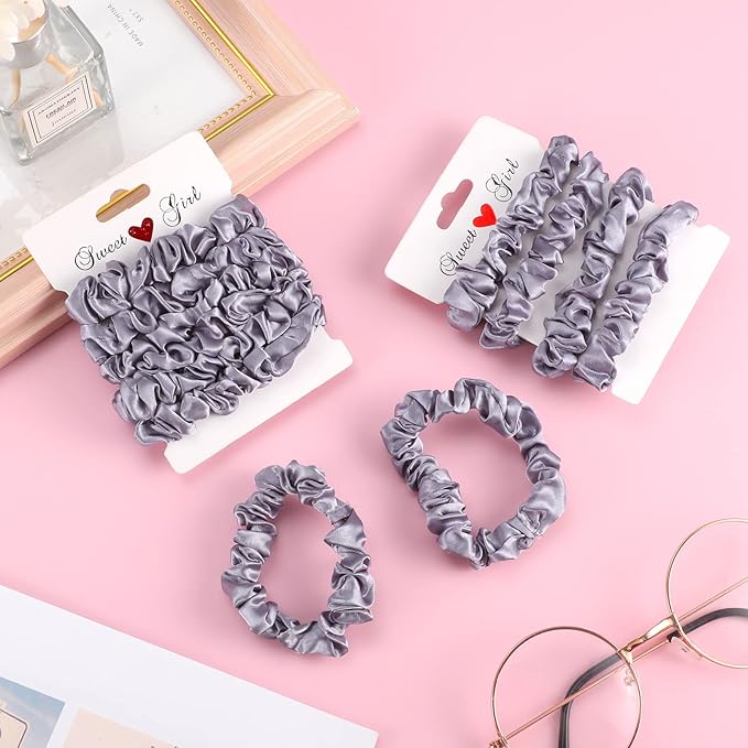 12Pcs Satin Scrunchies, Silver Gray Satin Hair Ties Elastic Hair Bands Ponytail Holder Hair Accessories for Women Girls