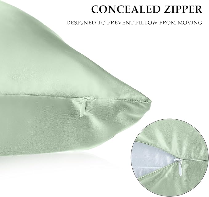 2 Pack Satin Pillowcase with Hidden Zipper, Adjustable Satin Eye Mask for Sleeping and Satin Volume Scrunchie for Hair and Skin, Standard Size (Green,Vintage Style)