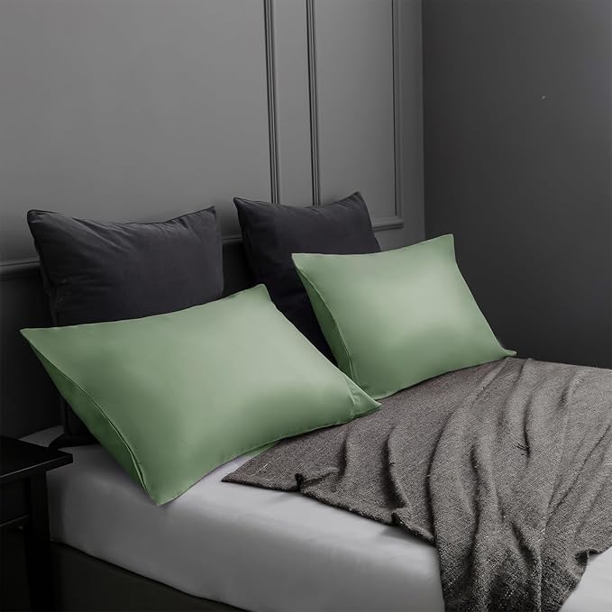 TELUS Pillow Cases Queen Size 2 Pack, Bamboo Rayon & Lyocell Pillowcase with Envelope Closure, Cooling Breathable Pillow Cover for Hot Sleeper & Night Sweats, 20x30 inch, Sage Green