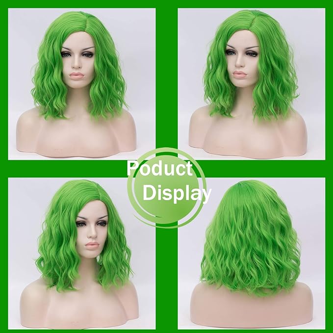 BUFASHION 14" Women Short Lime Green Kinky Straight Cosplay Synthetic Wigs With Air Bangs 46 Colors Available (Lime Green)