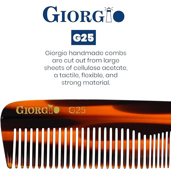 Giorgio G25 FineTooth and WideTooth Pocket Comb - Hair Styling Comb for Men and Women, Handmade Beard Combs for Men, Barber Combs, for Grooming,Saw Cut and Polished (Tortoiseshell)