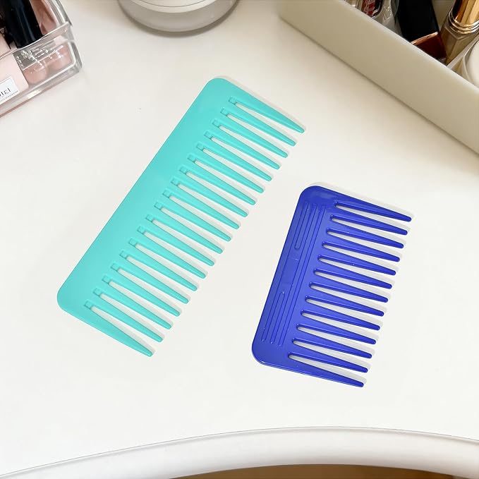 One large, one small, two-piece Wide Tooth Comb，No Handle Detangler Accessories，Large Hair Detangling Comb for Curly, Straight,Wet Dry Hair(Green,Bright Blue)