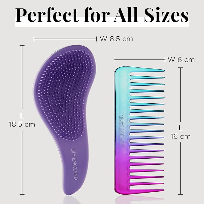 Lily England Detangler Brush & Comb Set - Lightweight Wide Tooth Detangling Tool for Women & Kids - Smooths Curly and 7-Piece Luxury Spa Gift Kit with Brush & Eye Mask