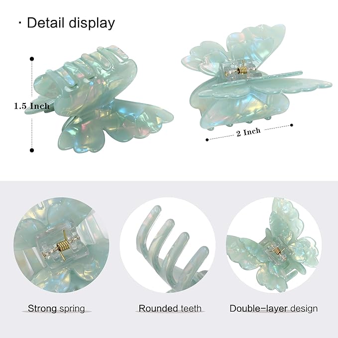 3 Packs Butterfly Hair Clips Acetate Tortoise Shell Non-Slip Jaw Clips 2.5inch, Beautiful Butterfly Hair Accessories for Girls and Women(Mixed color, purple, Orange, Mint Green)