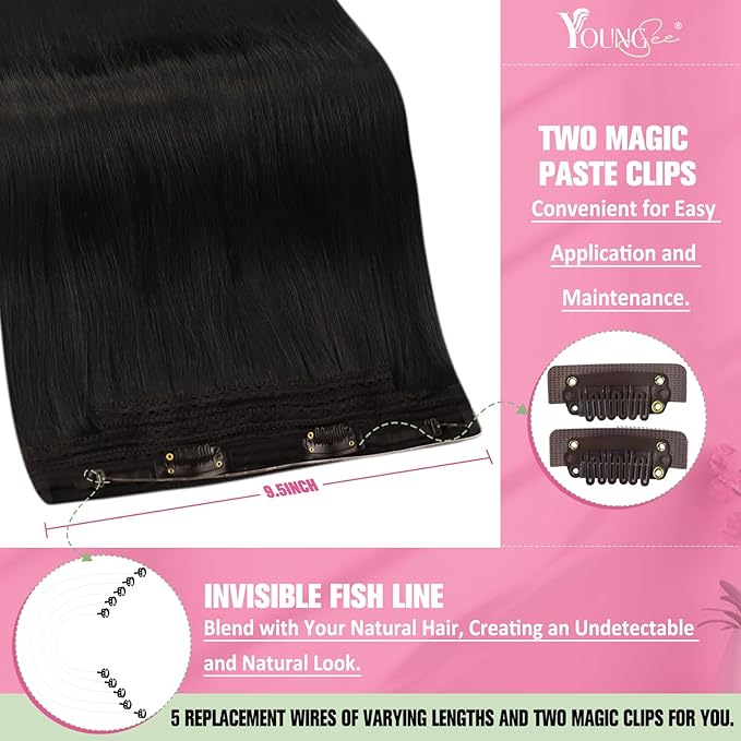 YoungSee 120G Wire Hair Extensions Real Human Hair Darkest Brown Wire Human Hair Extensions Brown Natural Human Hair Headband Extensions for Women 16Inch