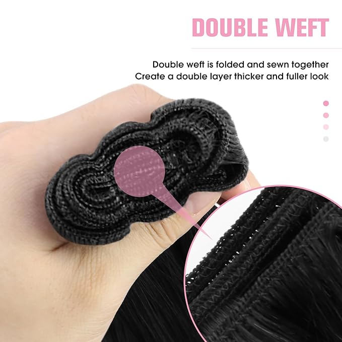 YoungSee 130G Sew in Hair Extensions Black Human Hair Weft Extensions Jet Black Real Hair Weft Extensions One Bundle for Long Hair 24 inch