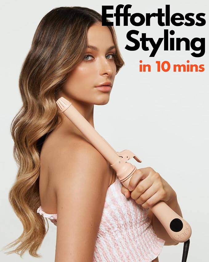 Rotating Curling Iron 1 inch 2025 New Version - Automatic Hair Curler - Self Spinning Curling Wand for Medium to Long Hair Length (Peach)