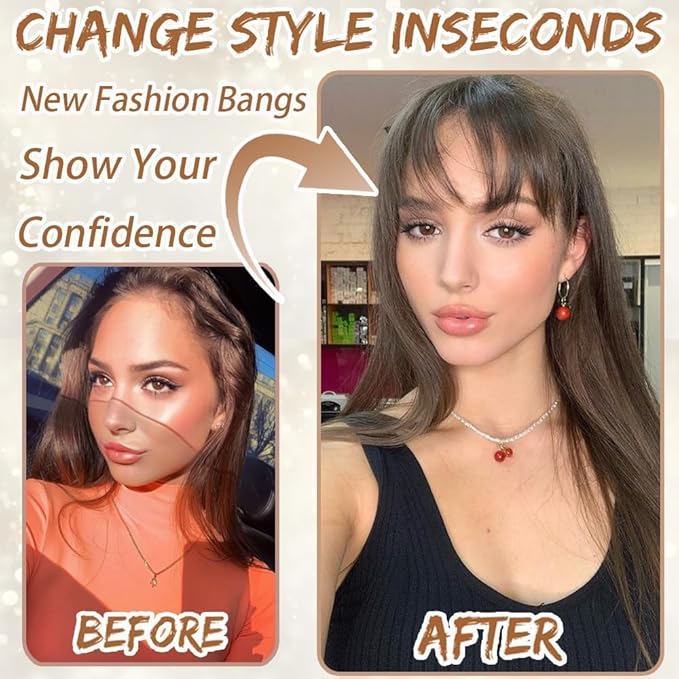 Amchoice Hair Toppers for Women Real Human Hair, Bangs Hair Clip 360° 3D Cover Bangs, Human Hair Toppers for Women Daily(P4/27, 3D French Bangs (5 * 9))