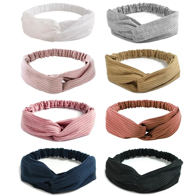 DRESHOW 8 Pack Headbands for Women Criss Cross Vintage Head Wrap Boho Headband Twisted Elastic Hair Accessories