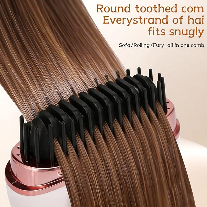 Mini Straightener, Rechargeable Portable Mini Hair Straightener Brush, Fast Heating Hot Comb 3-Speed Temperature Control with Anti Scald Shell and Built-in Mirror for Home Travel (Pink)