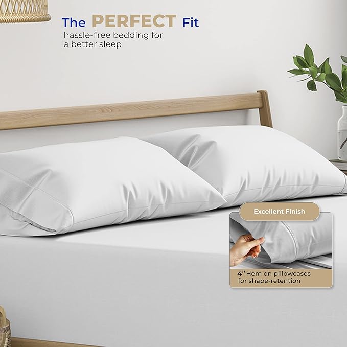 THREAD SPREAD 100% Cotton Pillowcases Standard/Queen Size Set of 4-400 Thread Count Cotton Pillowcases, Ultra Soft Cool Sateen Weave Pillow Cases for Sleeping, Set of 4 Pillow Covers (Silver)