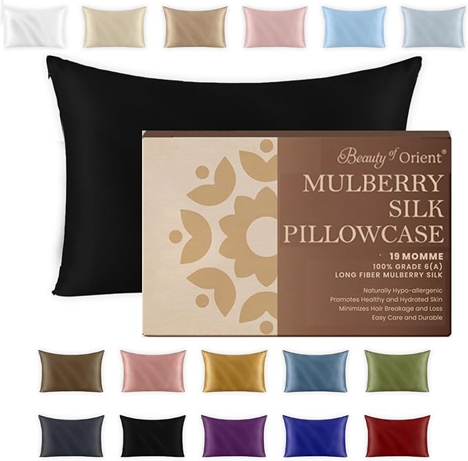 100% Pure Mulberry Silk Pillowcase for Hair and Skin, 19 Momme Both Sides, Hidden Zipper, Natural Hypoallergenic Silk Pillow Case - Best Sleep (1pc Standard - 20" x 26", Midnight)