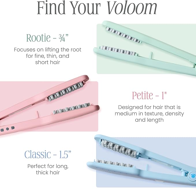 VOLOOM Petite 1” Inch Professional Volumizing Ceramic Flat Iron - Hair Volumizer & Styling Tool with Adjustable Temp & Auto Shut-Off for Lasting Volume for Medium or Fine Hair - Heat Resistant Case