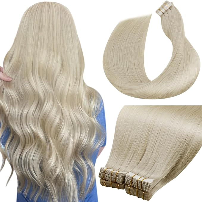 LaaVoo Tape in Hair Extensions Human Hair Bleach Blonde Hair Extensions Tape in Real Hair Tape on Extensions Seamless 22 Inch 40pcs 100g