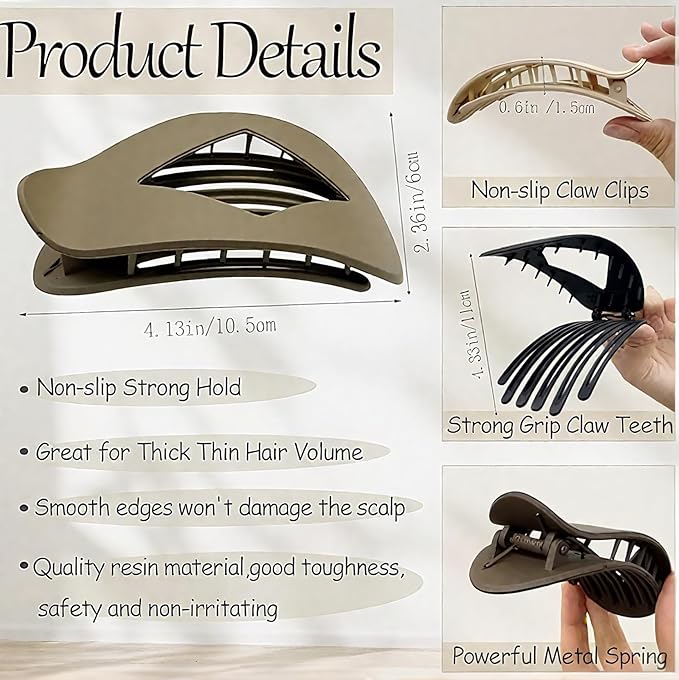 8Pcs Matte No-Slip Flat Claw Clips,Duckbill Hair Clips for Women, Simple Elegant flat hair clips for Thick Thin Long Short Hairs,flat claw clips for women (8Pcs,Mix-A)