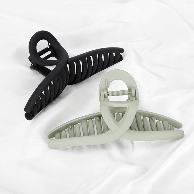 Big Hair Claw Clips Large Butterfly Hair Claws for Women 5.1" Oversize Matte Hair Clips for Long Thick/Thin Hair Accessories for Girl's 4 PCS (Black, khaki, Pink,Green)