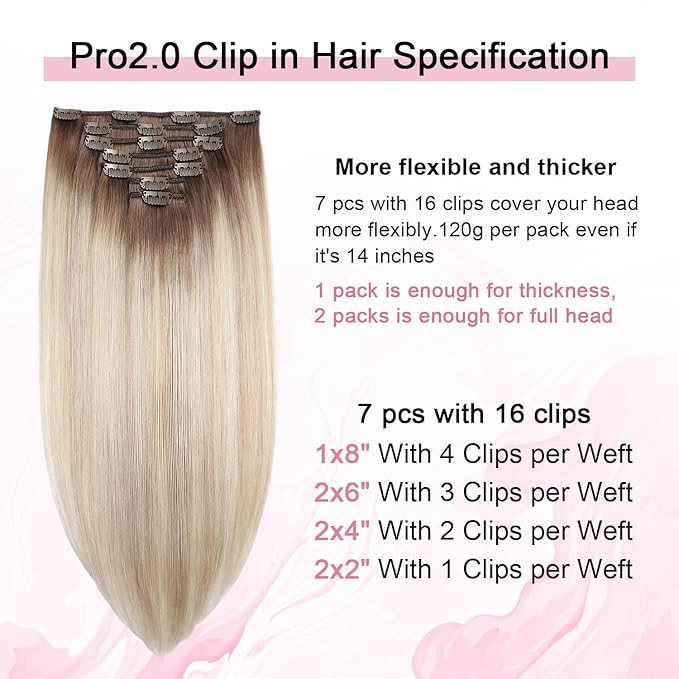 Pro2.0 Clip in Hair Extensions Real Human Hair 22inch 7pcs #8/60/18 Ash Brown to Ash Blonde Mix Platinum Real Hair Extensions Clip in Human Hair 120g（#8/60/18-22inch）