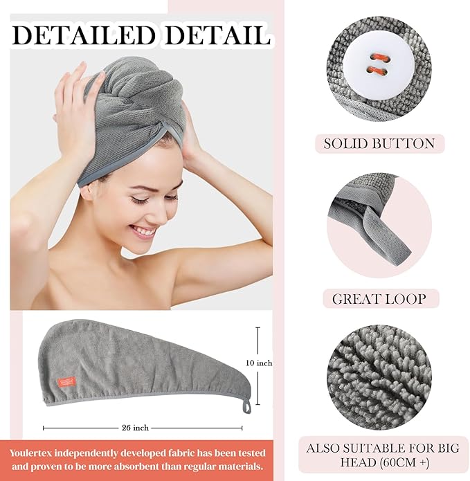 Microfiber Hair Towel Hair Wrap: 2 Pack 10X26 Hair Dryer Towels for Women Absorbent Turban Twist Hair Drying Shower Cap Curly Hair Products for Hair Care Hair Accessories (04 2-Pcs Navy Blue)