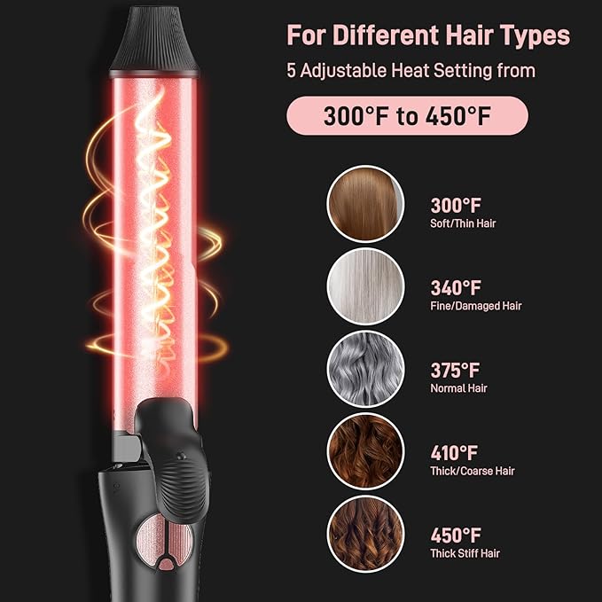 Rotating Curling Iron - 3 in1 Automatic Curling Iron with Interchangeable CurlingWand, 3/4, 1 1/4, 1 Inch CurlingIron for Lasting Beach Waves, Adjustable Temp, Instant Heat, Dual Voltage (Black)