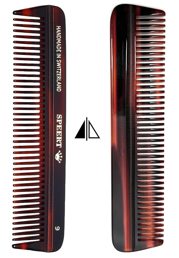 #9 Handmade Wide Tooth Comb Tortoise Havana Acetate Thick Coarse Curly Detangling Parting Grooming Teasing Hair Styling Hairdresser Barber Hairdressing Wet Dry Pocket Travel Women Men Kids