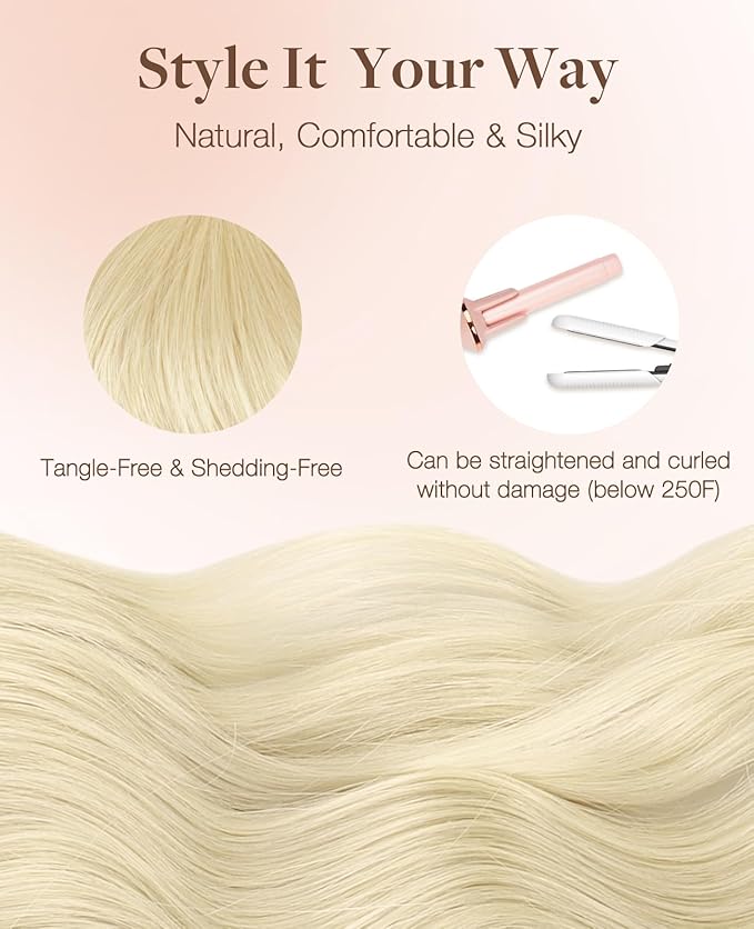 GOO GOO Invisi Edge Tape in Hair Extensions Human Hair, 613R Bleach Blonde, 20pcs 18inch 50g, Virgin Remy Hair, Seamless Injected Tape, Natural Look