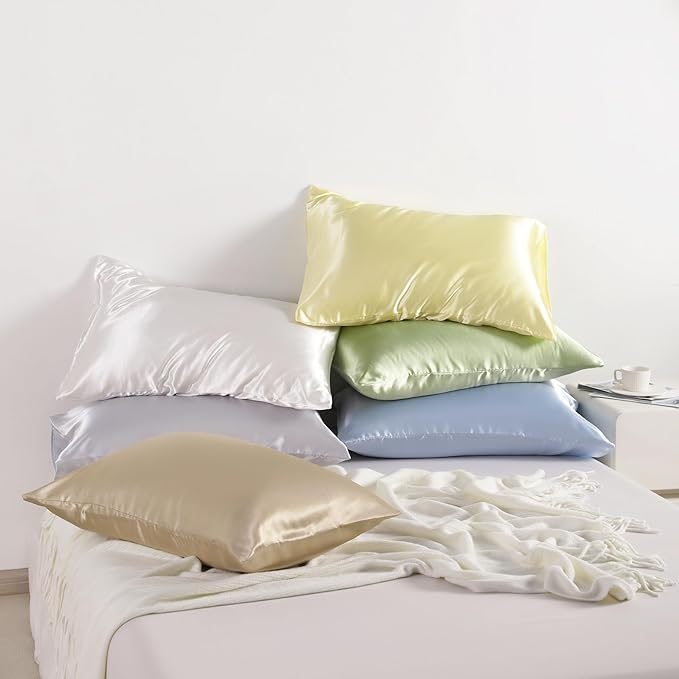 NTBAY 12 Pack Satin Queen Pillowcases for Hair and Skin, Luxurious and Silky Pillow Cases with Envelope Closure, 20 x 30 Inches, Sage Green