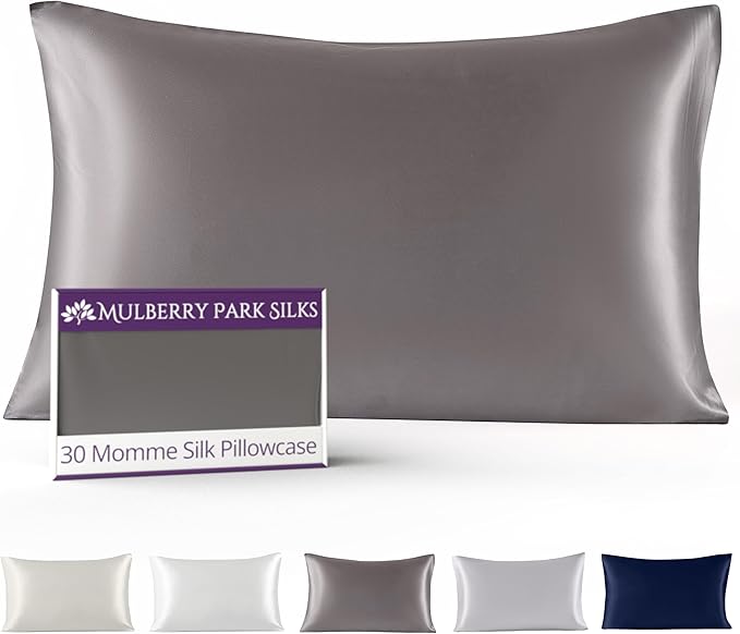 Mulberry Park 30 Momme Silk Pillowcase - 100% Grade 6A Mulberry Silk for Healthier Hair and Skin - Prevent Frizzy, Damaged Hair and Enjoy a Clearer Complexion - Gunmetal/King (20" x 36")