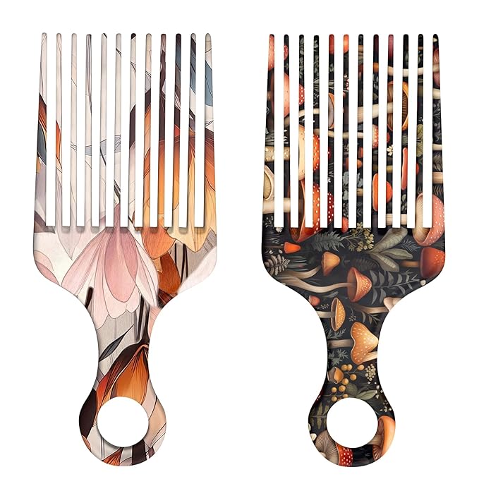 2 Pcs Afro Pick Comb for Natural Curly Hair,Portable Styling Hair Pick for Travel,Anti-Static,Cute Afro Comb for Women Men and Girls(Orange-T11)