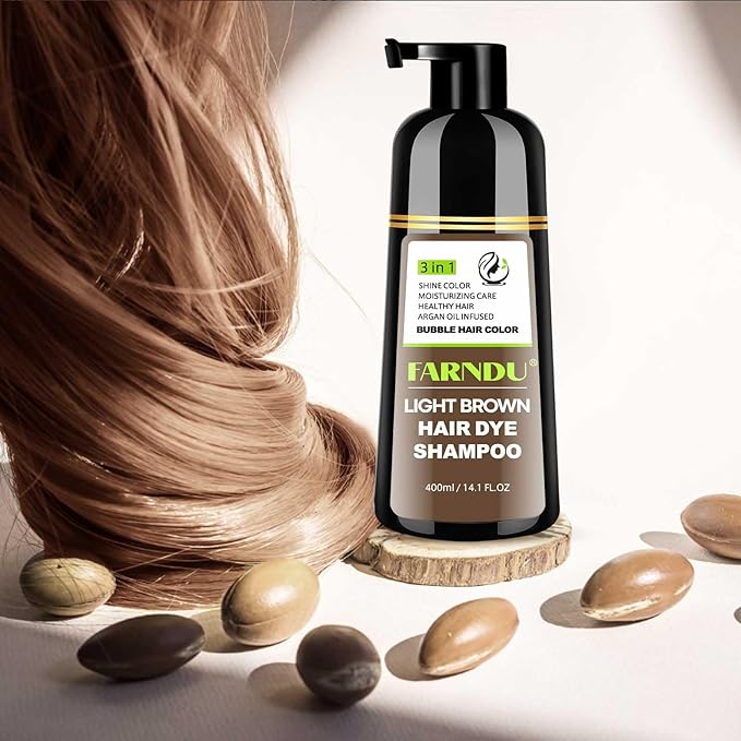 Light Brown Hair Dye Shampoo, 3 in 1 Instant Hair Color with 15 Min Gray Coverage, Natural Semi-Permanent Herbal Shampoo for Men & Women