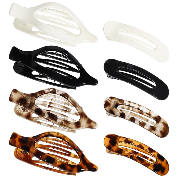 Obeoby 8 PCS Flat Hair Clips, Tortoiseshell Flat Claw Clips 2 Styles Hair Claws for Women Girls Medium Hair Volume