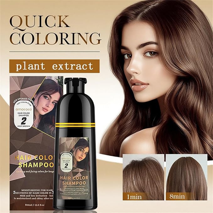 Hair Dye Shampoo, 3 in 1 Gray Hair Coverage, One-Step Wash-In Hair Dye, Shampoos for Color Treated Hair, Semi Permanent Hair Color Shampoo for Women & Men, 13.6 fl. oz,(Deep Brown)