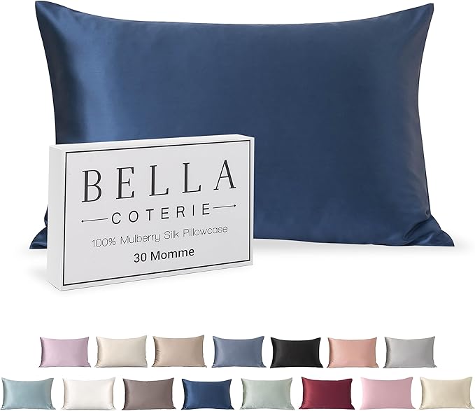 Bella Coterie Luxury Silk Pillowcase for Hair and Skin | 30 Momme | 100% Pure 6A Mulberry Silk | Super Soft | Perfectly Plush [Queen, Navy]