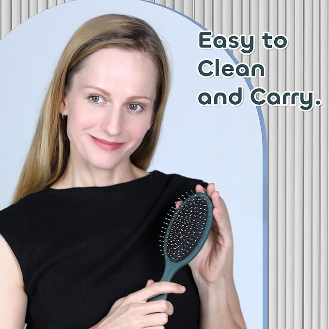 WeiLa Anti-Static Hair Brush Oval, Stainless-Steel Bristles Detangler for Wigs & Hair, ABS Handle (Emerald Green + Violet, Couple)