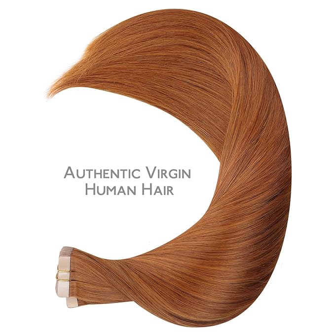WENNALIFE Tape in Hair Extensions, 40pcs 120g 26 Inch Dirty Ginger Human Hair, Straight Invisible Reusable Real Extensions