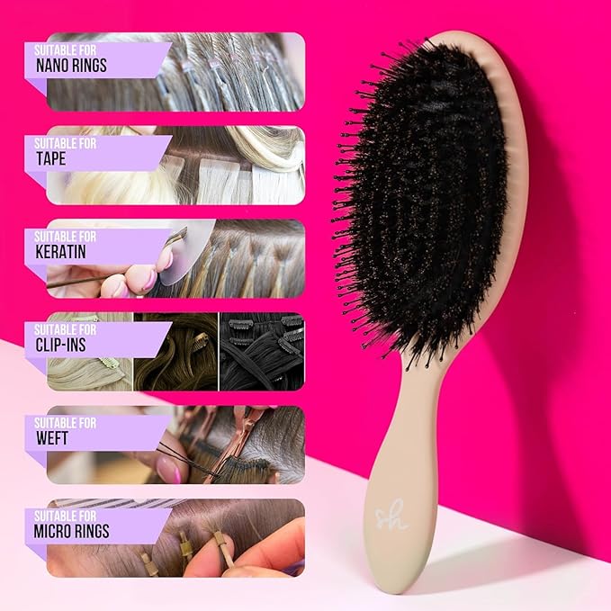 SimplyHair Ultimate Hair Extension Brush & Detangler Anti-Static, Dual Bristle Design, Soft Boar Bristle, Great for All Hair Types & Extensions - Biege Ombre Brush Ideal for Adults & Kids